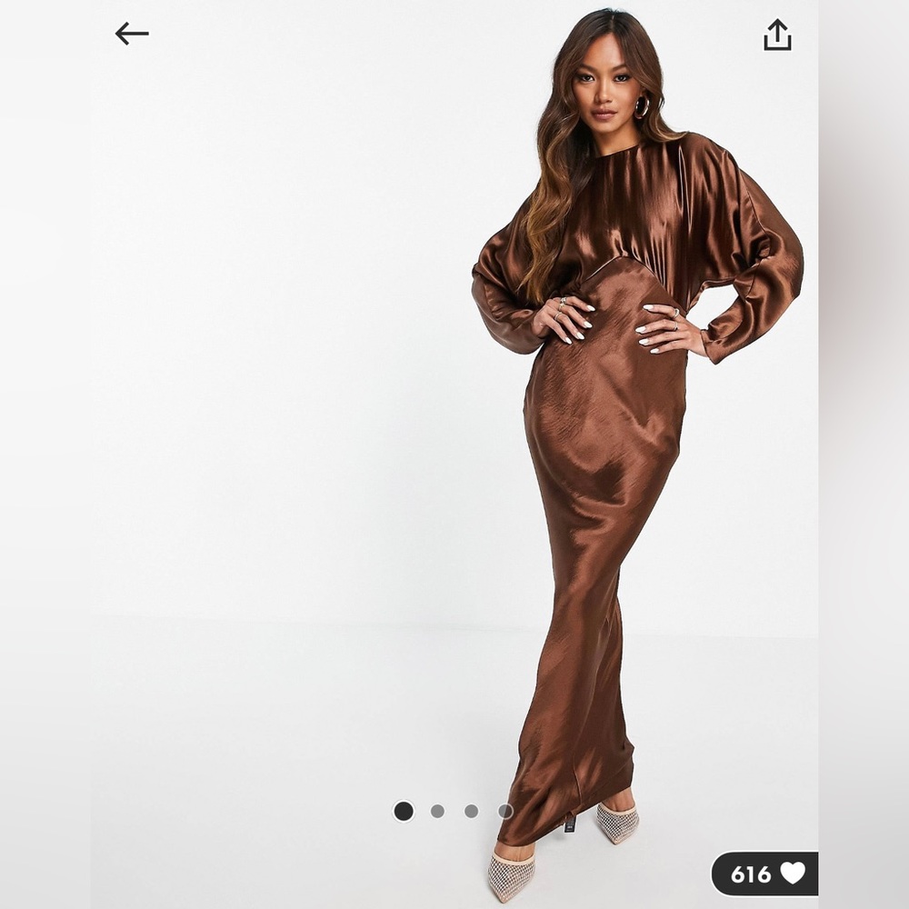 ASOS DESIGN satin batwing bias cut maxi dress in chocolate size 10 US